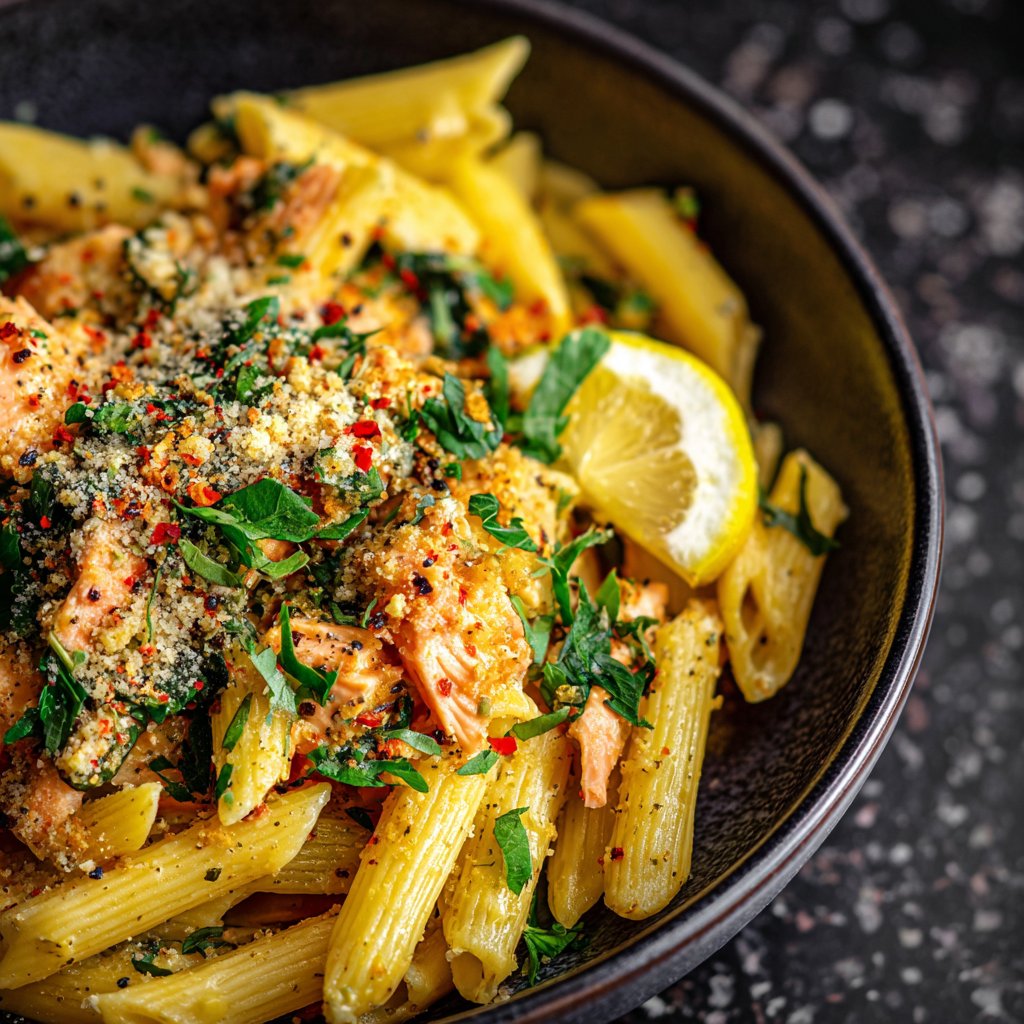 Spicy Lemon Salmon Penne